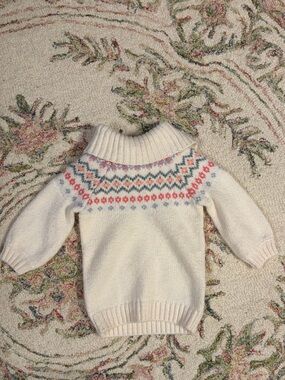 Janie and Jack Cream Fair Isle Turtleneck Sweater with Pink and Blue Accents